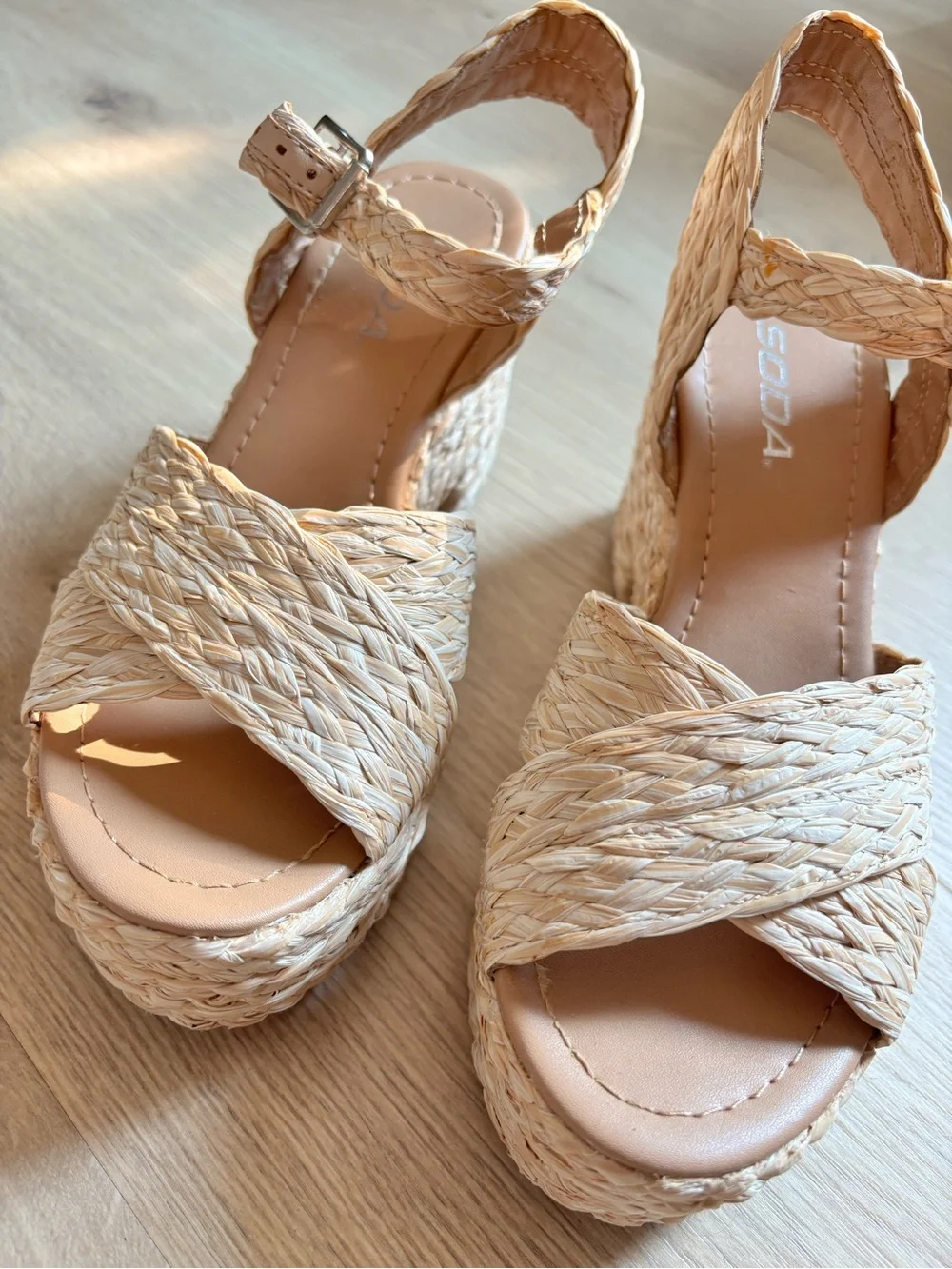 Woven Espadrille Wedge Sandals - Natural